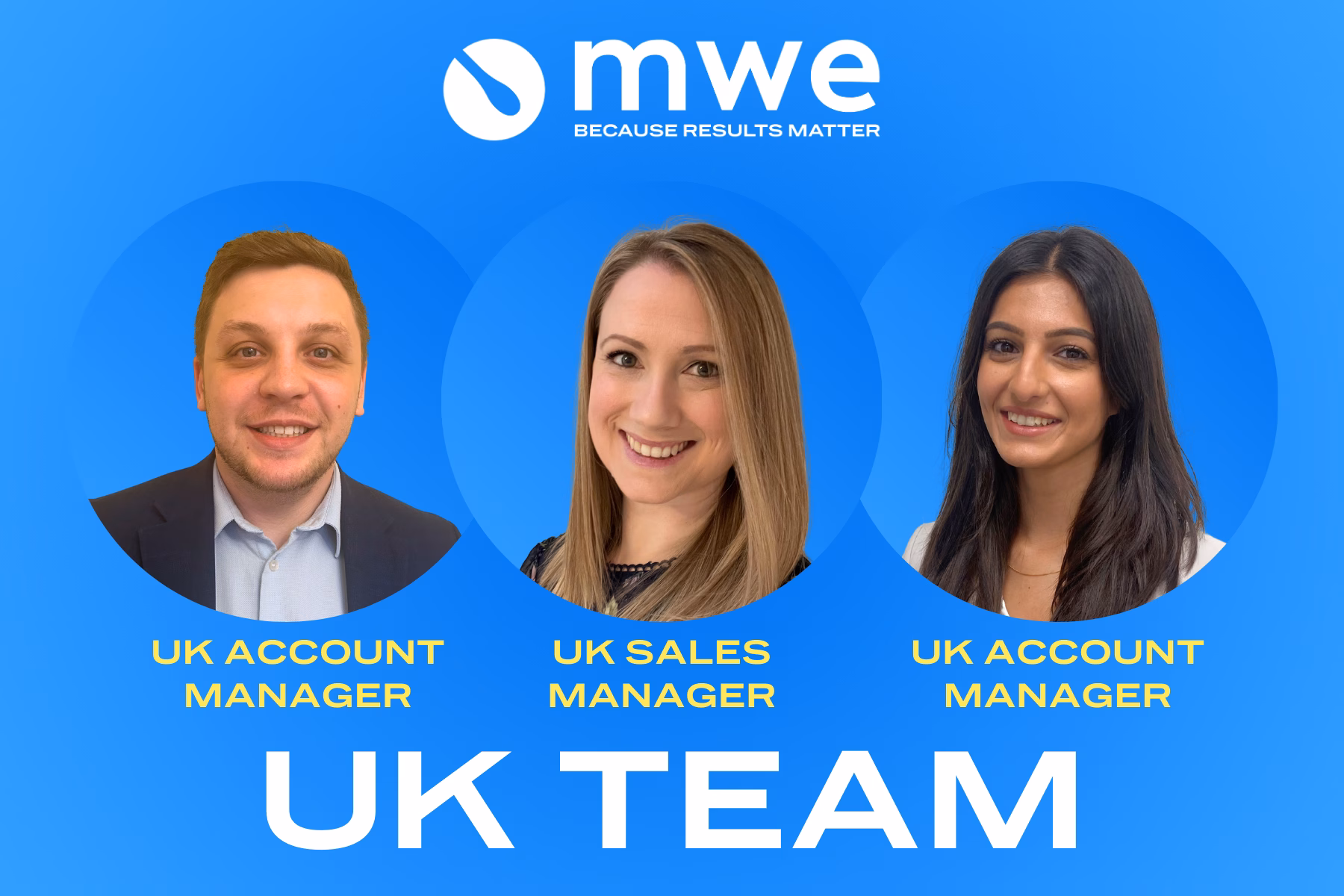MWE's UK Team of Account Managers. Tom, Sophie and Katerina